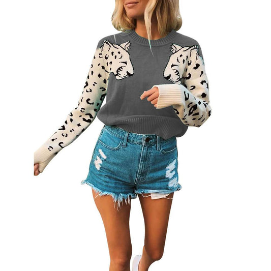 Knit Pullover Animal Print Plus Size Sweater