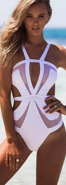 Hollow Out Mesh Patchwork Sexy One Piece Swimwear