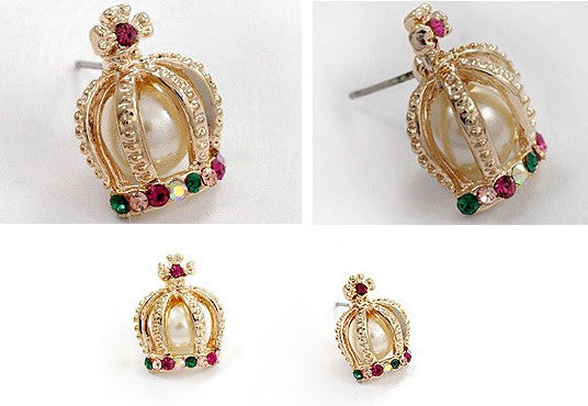 Crown Shape Colorful Rhinestone Stud Earrings - MeetYoursFashion - 2
