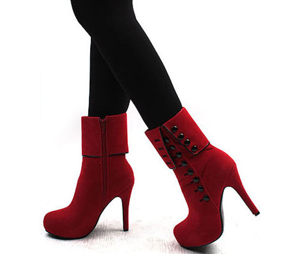 Classy Red Rivets High Heel Platform Boots - MeetYoursFashion - 7