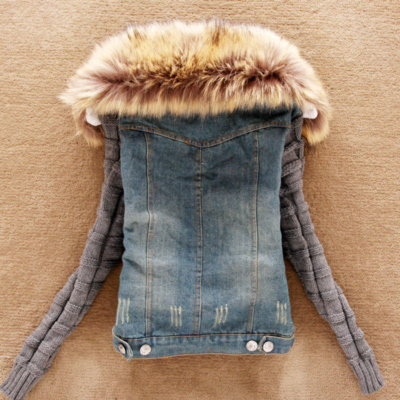 Turn-Down Neck Flocking Denim Jacket - MeetYoursFashion - 3