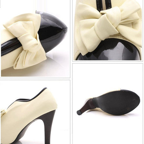 Adorable Bow Design High Heel Shoes in Beige - MeetYoursFashion - 6