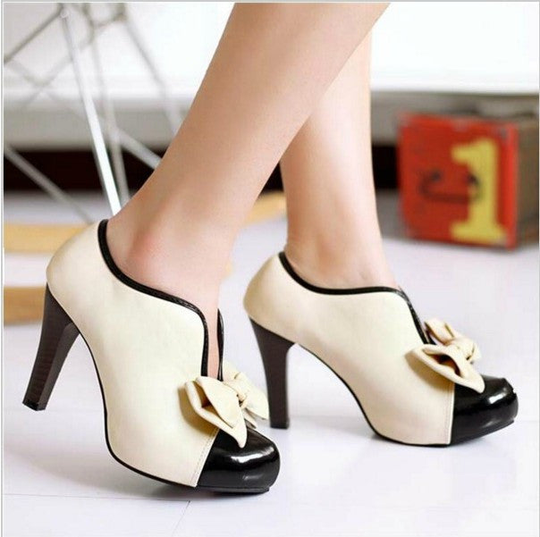 Adorable Bow Design High Heel Shoes in Beige - MeetYoursFashion - 2