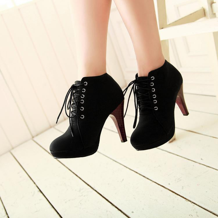 Round Toe Stiletto High Heel Lace Up Ankle Boots - MeetYoursFashion - 3