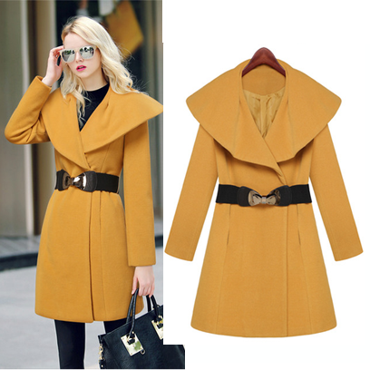 Lapel Collar Slim Long Wool Coat - Meet Yours Fashion - 1