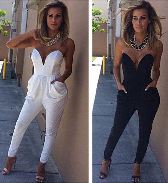 V Neck Bodycon Long Jumpsuit Trousers Clubwear - MeetYoursFashion - 1